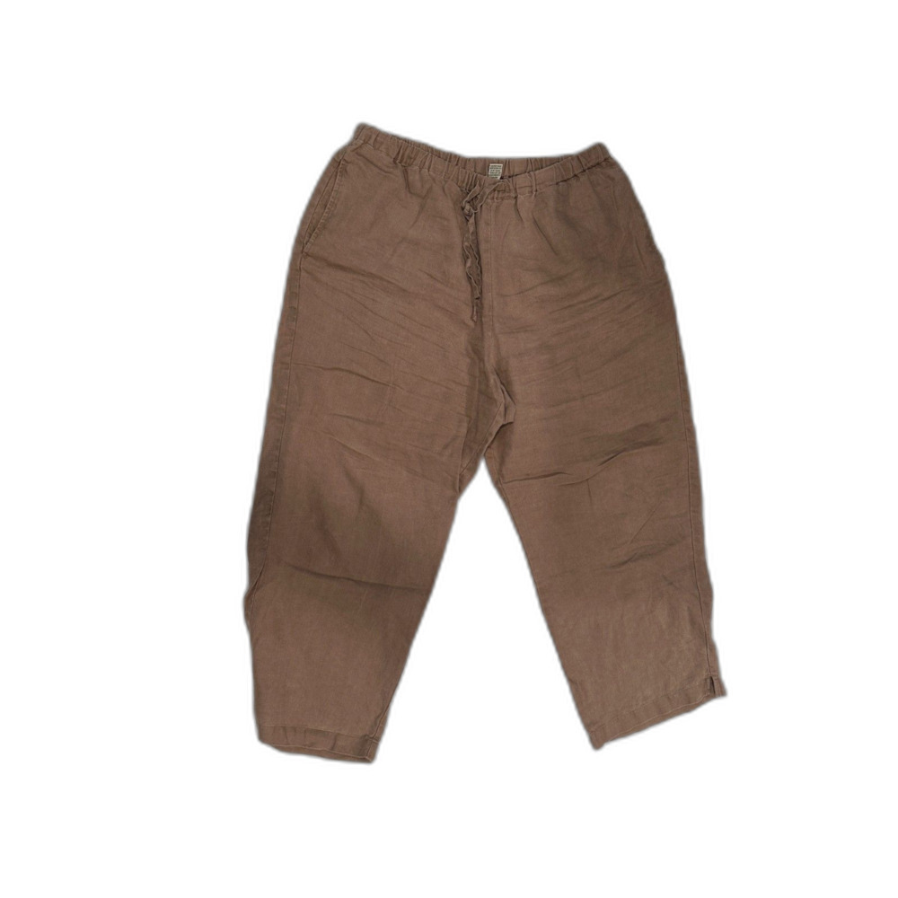 Orvis Tan 100% Linen Drawstring Pants Size Large 14/16